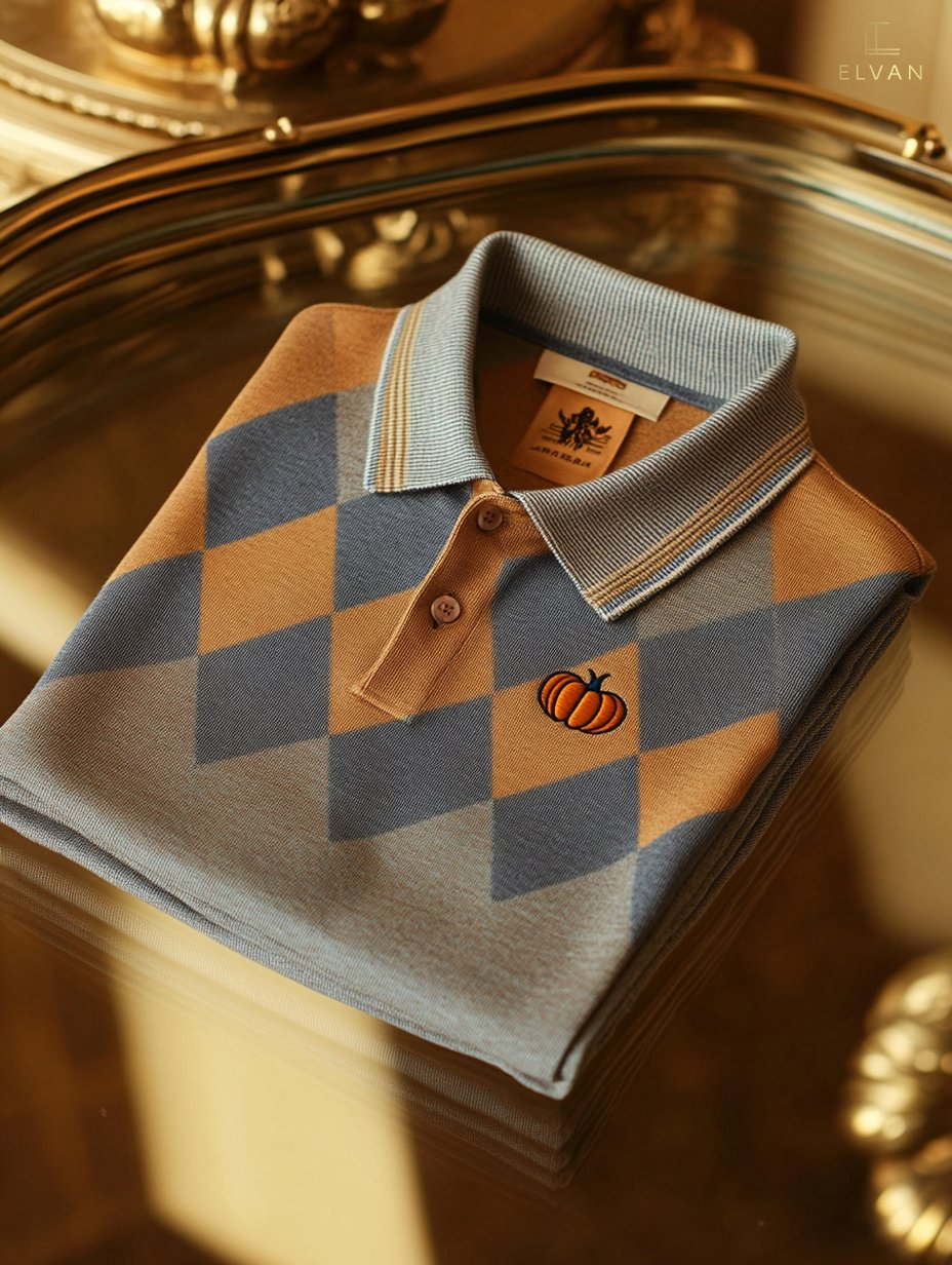 ELVAN Classic Halloween Pumpkin Check Polo โ Business Casual Edition