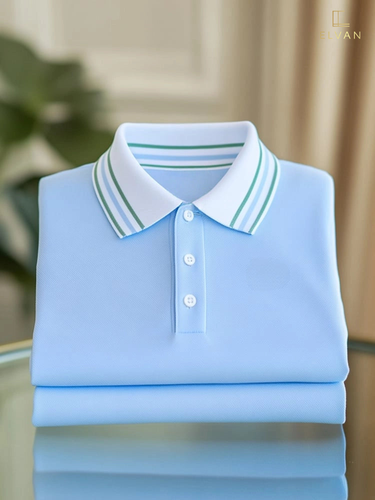 ELVAN Business Striped Button-Down Polo โ Premium Short Sleeve Edition