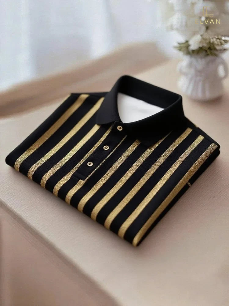 ELVAN Premium Casual Gold Black Stripe Polo