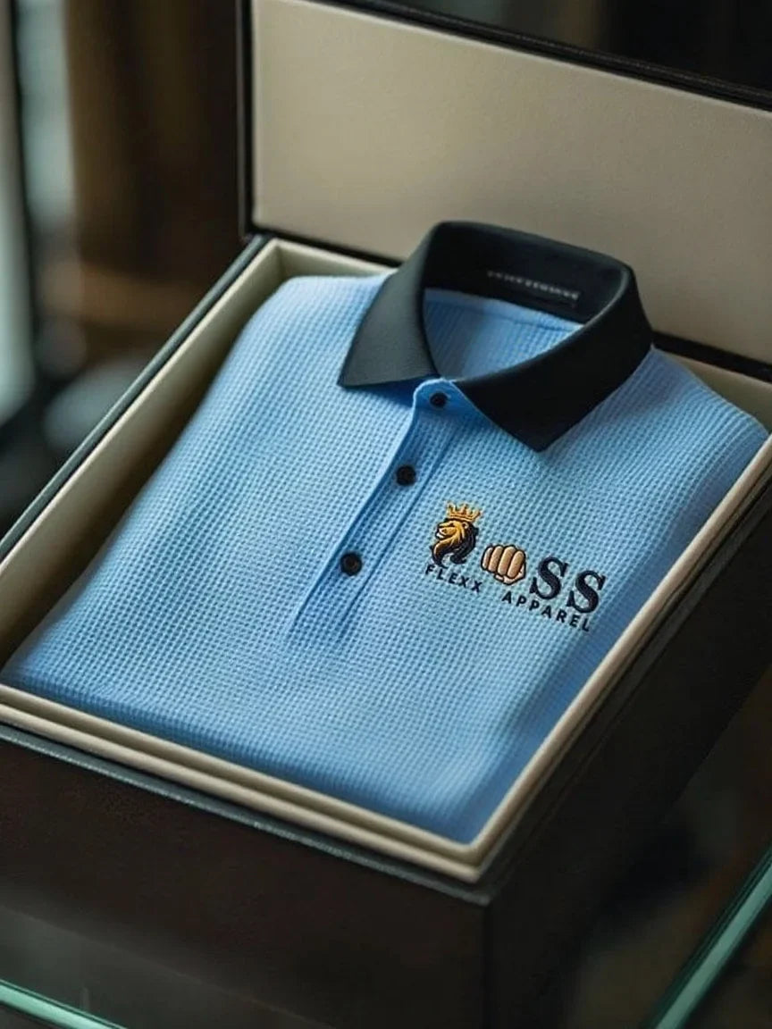 ELVAN Business Style Letter Printed Waffle Polo – Casual Short Sleeve Edition