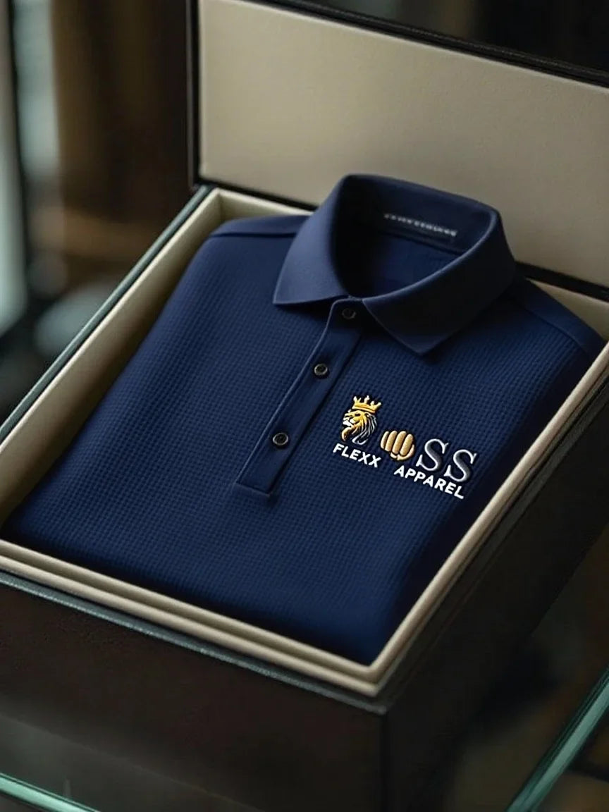 ELVAN Business Style Letter Printed Waffle Polo – Casual Short Sleeve Edition