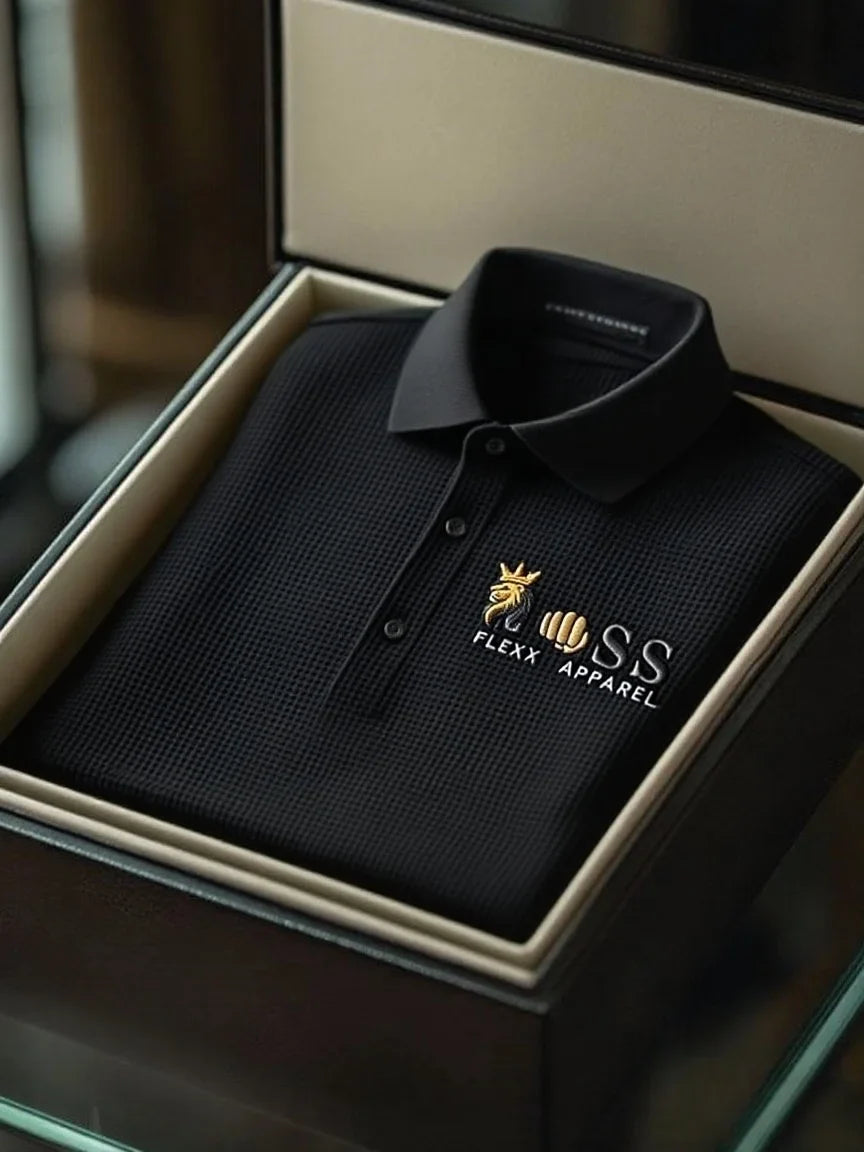 ELVAN Business Style Letter Printed Waffle Polo – Casual Short Sleeve Edition