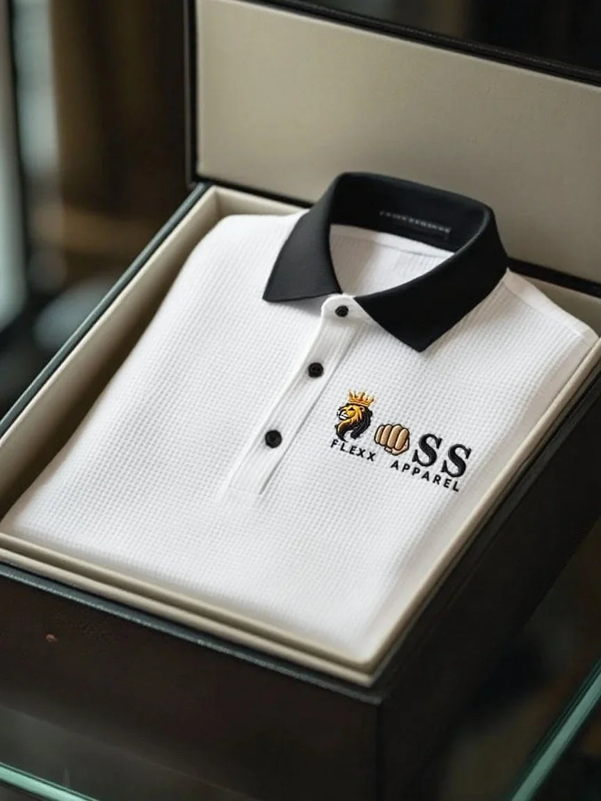 ELVAN Business Style Letter Printed Waffle Polo – Casual Short Sleeve Edition