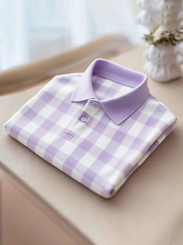 ELVAN Trendy Plaid Button Polo Shirt – Modern Loose Fit Wear