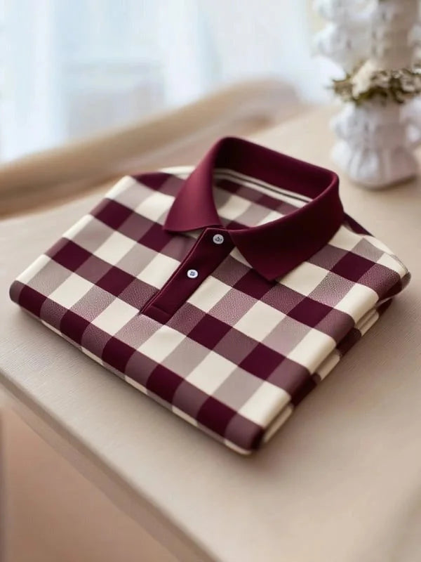 ELVAN Trendy Plaid Button Polo Shirt – Modern Loose Fit Wear