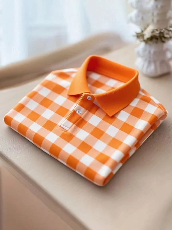 ELVAN Trendy Plaid Button Polo Shirt – Modern Loose Fit Wear