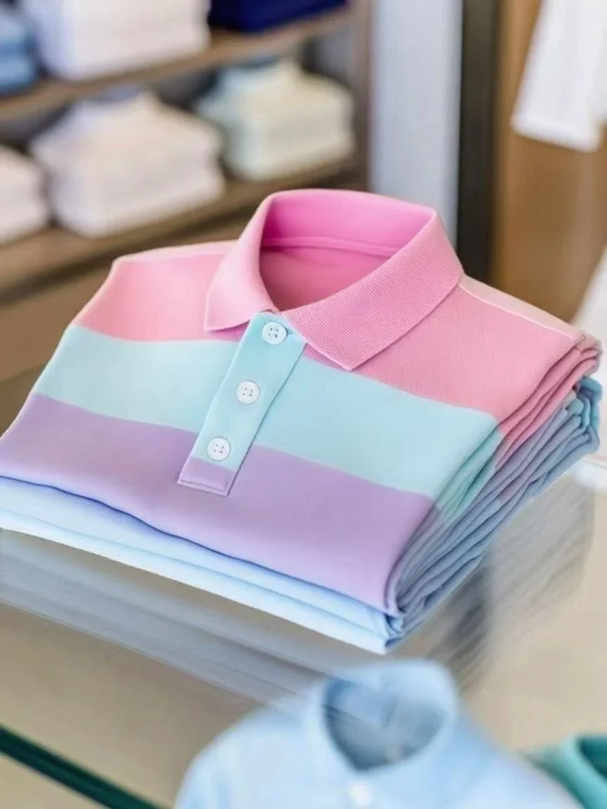 ELVAN Business Casual Color Block Stripe Polo – Premium Short Sleeve Edition