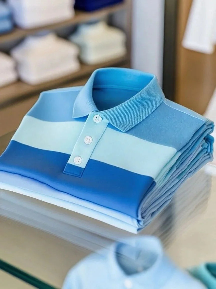 ELVAN Business Casual Color Block Stripe Polo – Premium Short Sleeve Edition