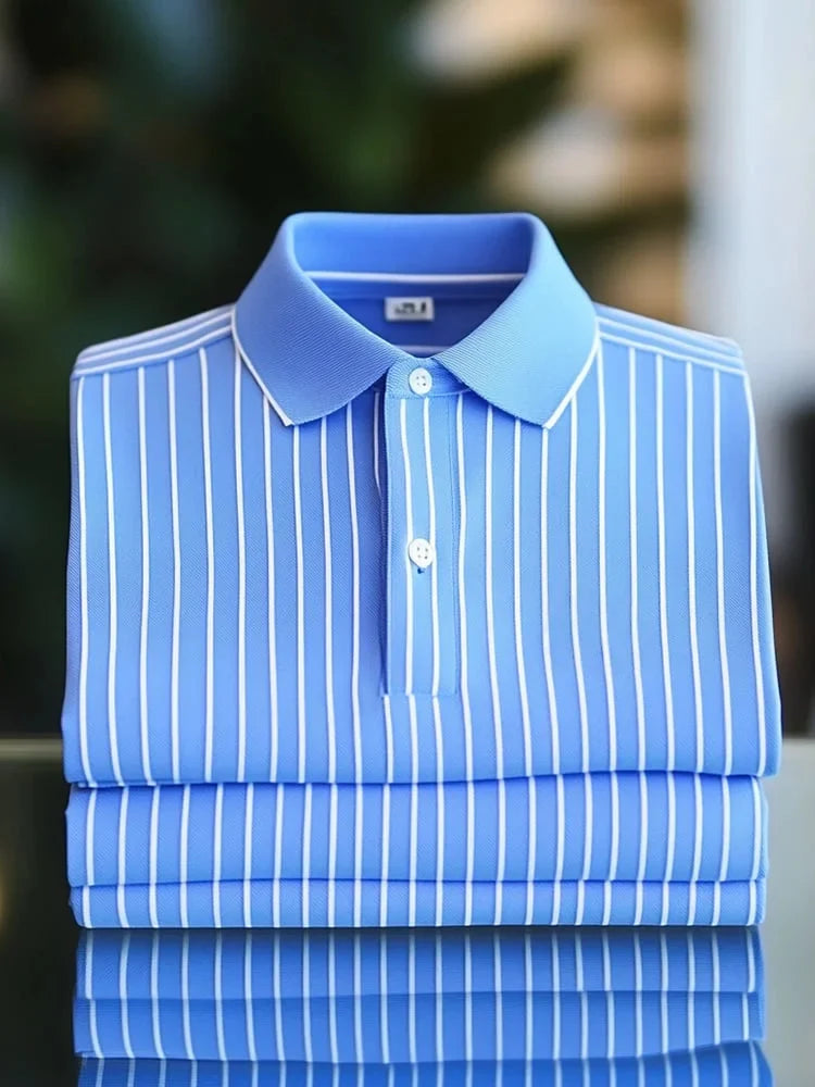 ELVAN Classic Business Striped Polo – Loose Fit Short Sleeve Edition