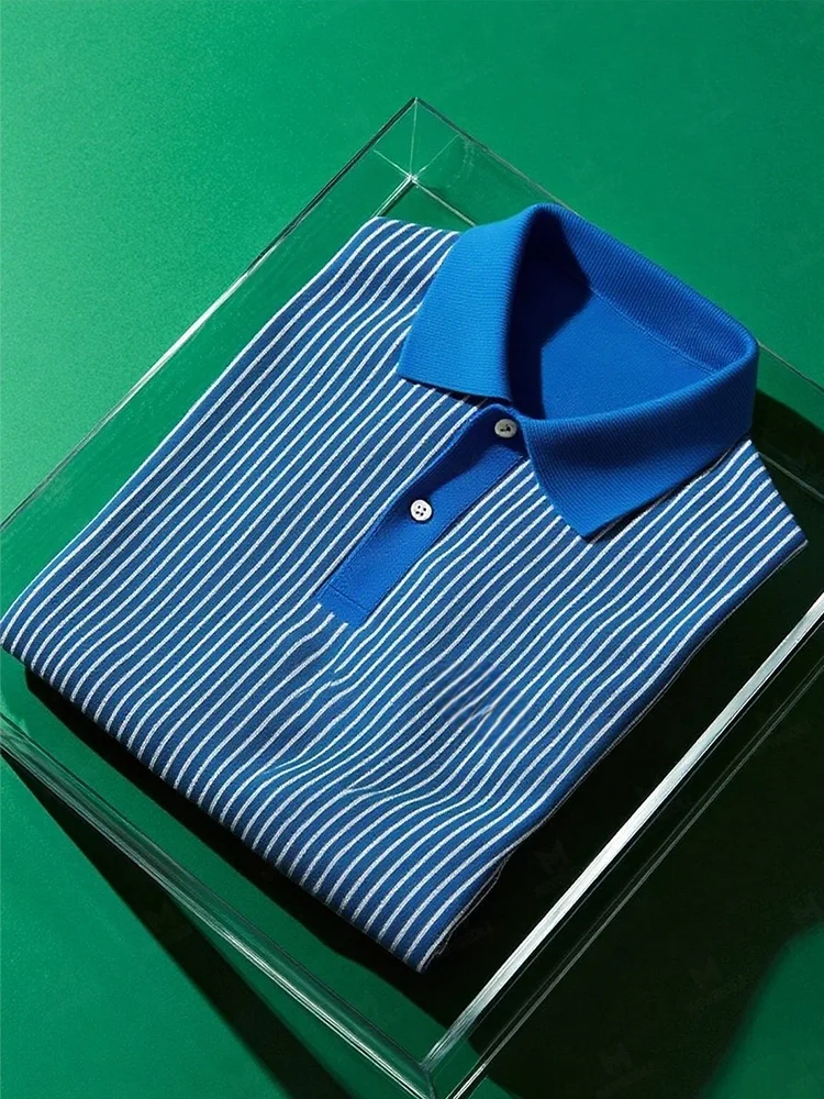 ELVAN Business Casual Striped Elastic Polo – Premium Short Sleeve Edition