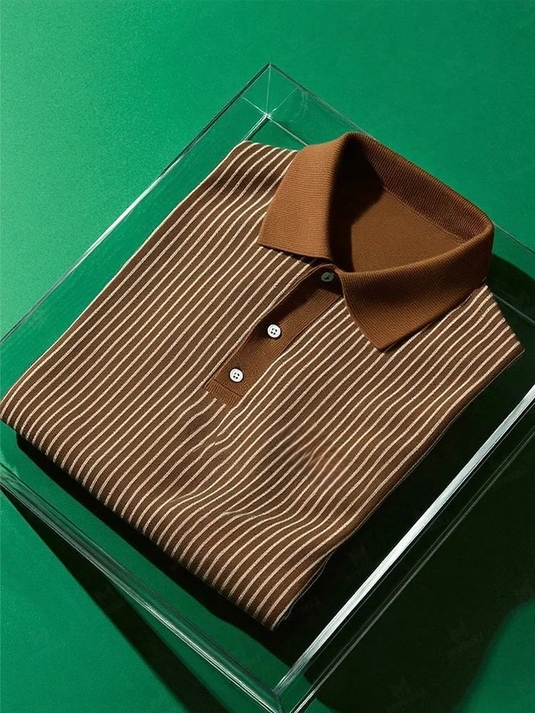 ELVAN Business Casual Striped Elastic Polo – Premium Short Sleeve Edition
