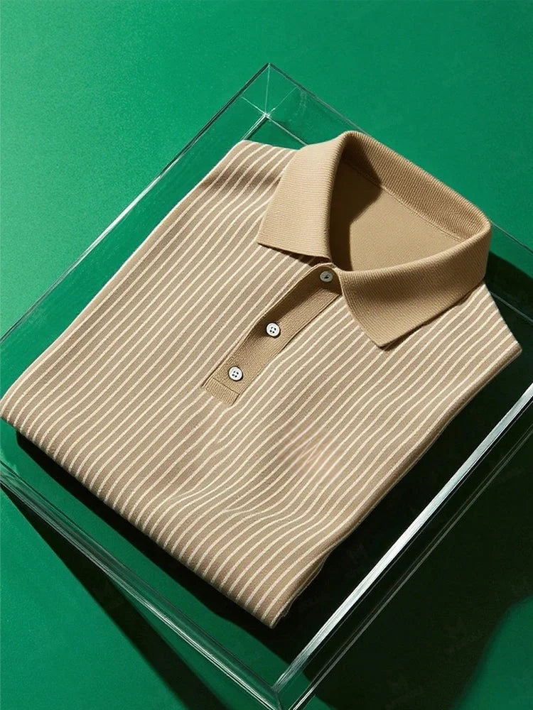 ELVAN Business Casual Striped Elastic Polo – Premium Short Sleeve Edition