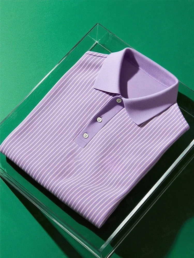 ELVAN Business Casual Striped Elastic Polo – Premium Short Sleeve Edition