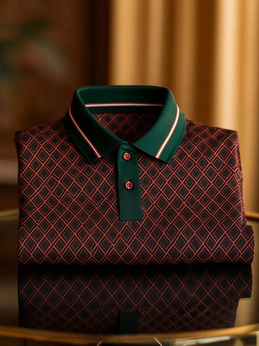 ELVAN Royal Business Plaid Button Polo – Premium Casual Style