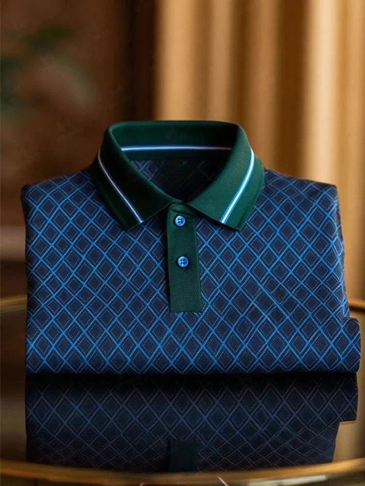 ELVAN Royal Business Plaid Button Polo – Premium Casual Style