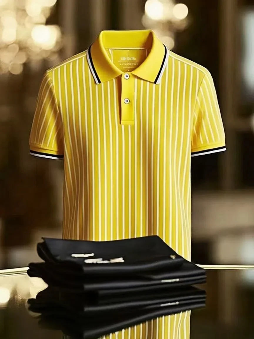 ELVAN Executive Mixed Print Lapel Polo Shirt – Business Style Edition