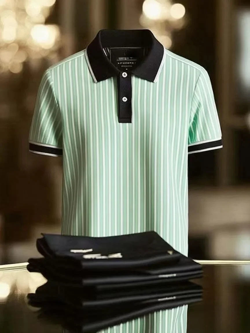 ELVAN Executive Mixed Print Lapel Polo Shirt – Business Style Edition