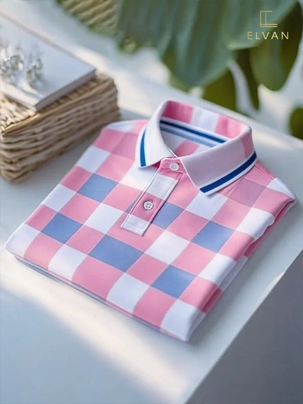 ELVAN Trendy Plaid Polo Shirt – Modern Casual Style