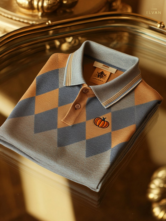 ELVAN Classic Halloween Pumpkin Check Polo – Business Casual Edition