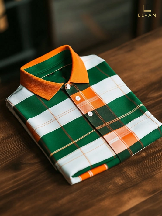 ELVAN Premium Orange Green Plaid Polo – Business Casual Edition