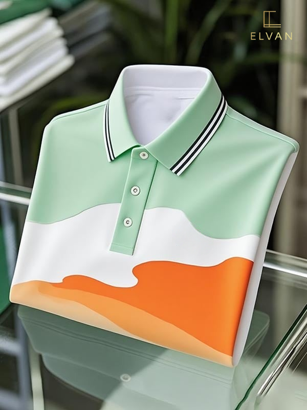 ELVAN Classic Business Tricolor Logo Polo – Premium Irregular Design Edition