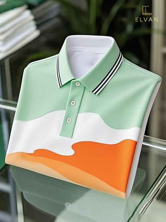 ELVAN Classic Business Tricolor Logo Polo – Premium Irregular Design Edition