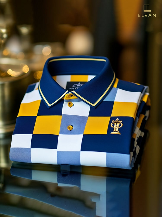 ELVAN Classic Business Check Logo Polo – Premium Short Sleeve Edition