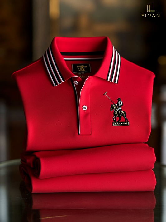 ELVAN Premium Business Check Stripe Polo – Button Short Sleeve Edition