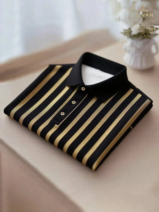 ELVAN Premium Casual Gold Black Stripe Polo