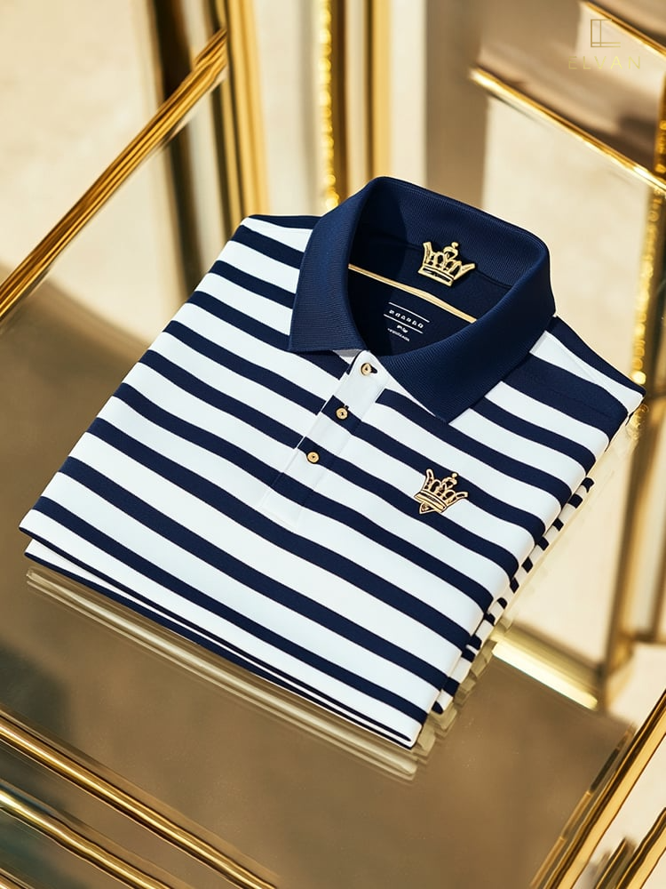 ELVAN Premium Mixed Print Striped Polo – Business Casual Edition