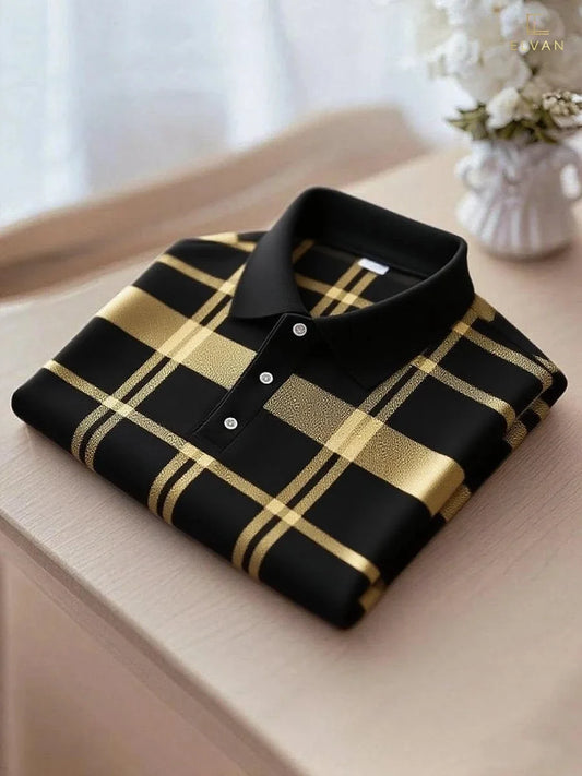 Elvan Modern Plaid Polo Shirt – Black Yellow Pattern Casual Wear