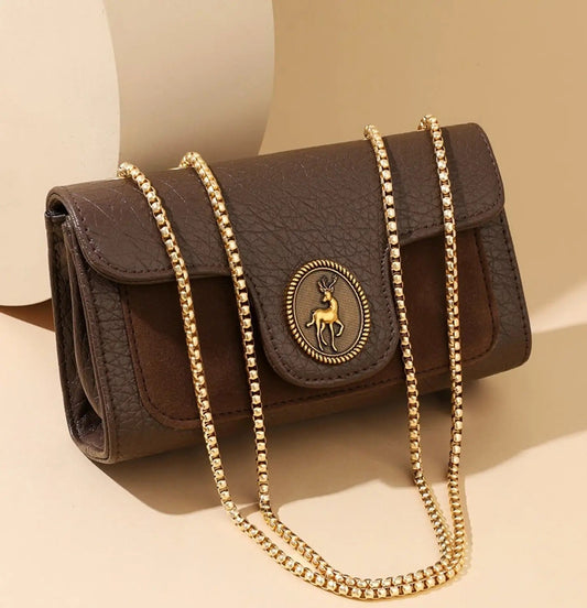 Vintage Brown Chain Sling Bag — Classic Mini Shoulder Purse