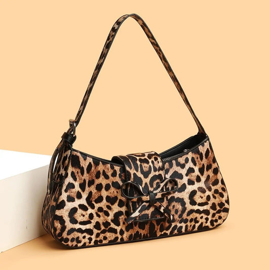 Leopard Print Bow Shoulder Bag — Trendy Gen-Z Statement Purse