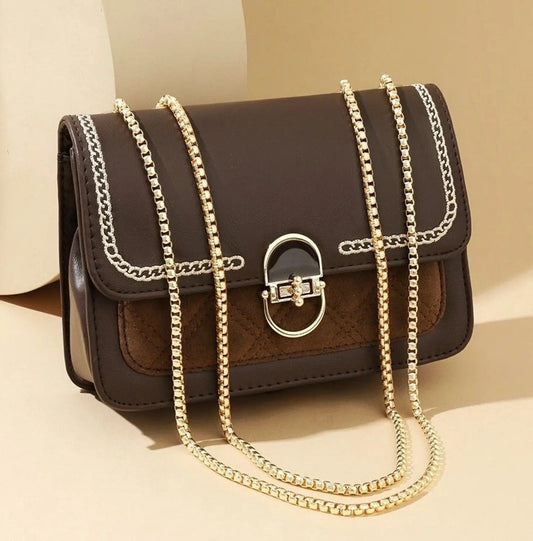Chocolate Brown Chain Sling Bag — Elegant Mini Shoulder Purse