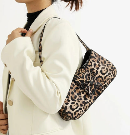 Leopard Print Bow Shoulder Bag — Trendy Gen-Z Statement Purse